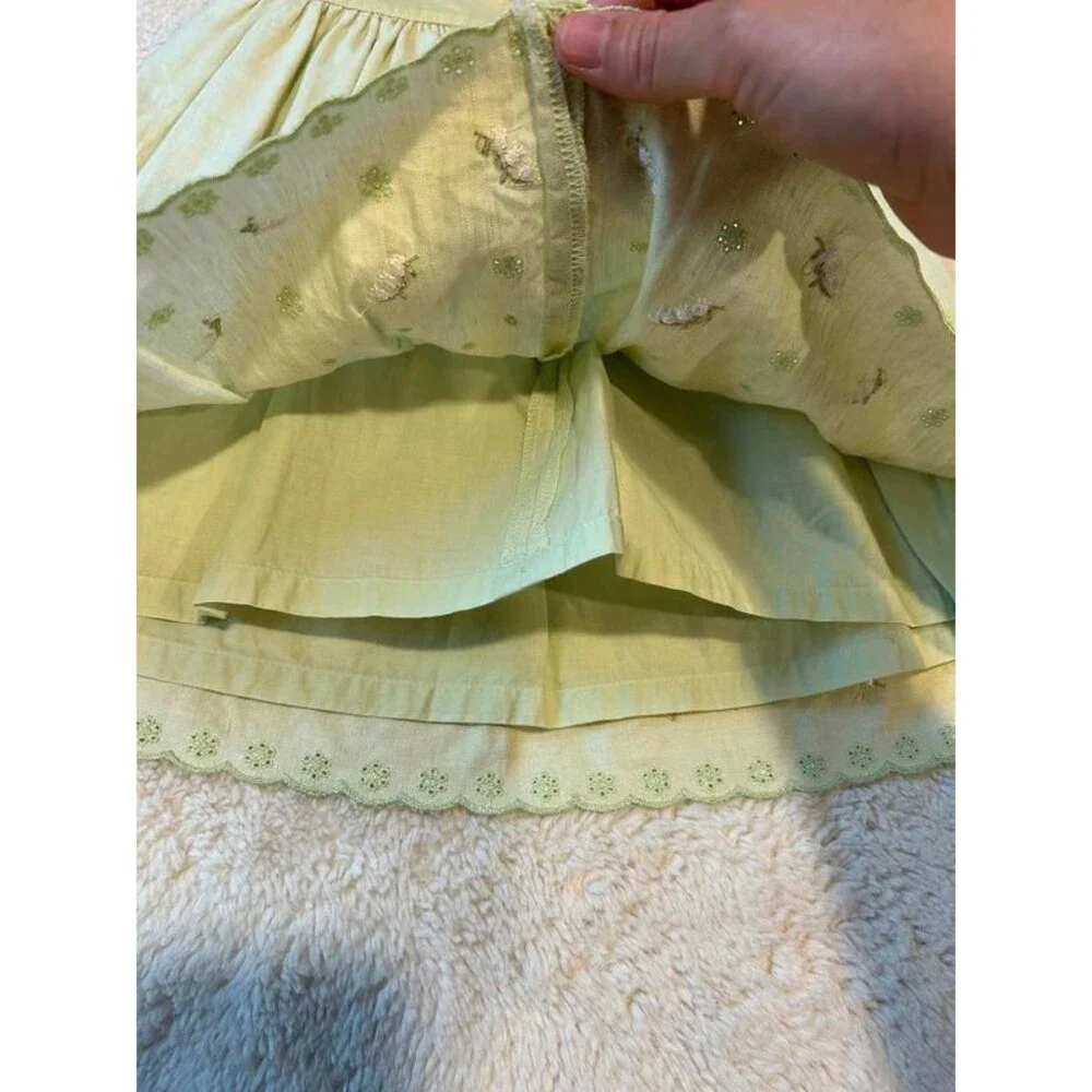 Y2K Vintage Gymboree Girls 18-24M Linen Green Embroidered Cottage Garden Dress